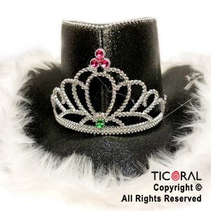 SOMBRERO VAQUERO PRINCESA NEGRO CON APLIQUE Y PLUMAS x 1